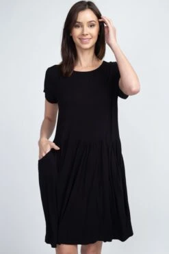 Babydoll Short Sleeve Swing Dress -Selected Women's Clothing Store DRS154 BLK