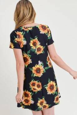 Sunflower Print Short Sleeve Fit And Flare Dress -Selected Women's Clothing Store DRS163 BLK 5 9b628c62 08d8 45f0 b4fc 597397346100