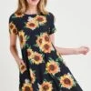 Sunflower Print Short Sleeve Fit And Flare Dress -Selected Women's Clothing Store DRS163 BLK 80f4e8a2 09b1 41ed adeb 54614f3fdda2