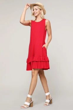 Flirt With A Twirl Sleeveless Ruffle Dress With Pockets -Selected Women's Clothing Store DRS182 RED 4 96adef87 22ce 43eb 8a6f 08539221314b