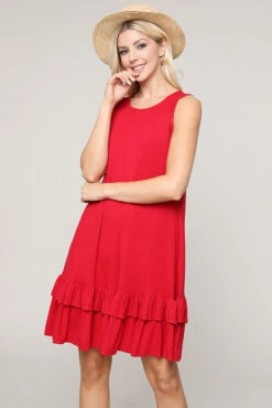 Flirt With A Twirl Sleeveless Ruffle Dress With Pockets