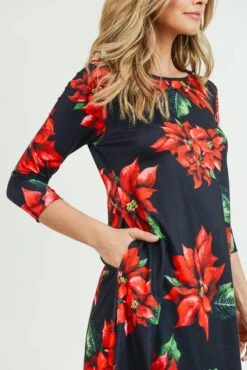 Blooming Poinsettia Christmas Dress With Pockets -Selected Women's Clothing Store DRS210 BLK 4