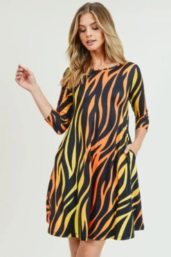 Fiery Zebra Print A-Line Dress -Selected Women's Clothing Store DRS213 ORG