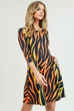 Fiery Zebra Print A-Line Dress -Selected Women's Clothing Store DRS213 ORG 2
