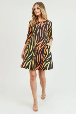 Fiery Zebra Print A-Line Dress -Selected Women's Clothing Store DRS213 ORG 6