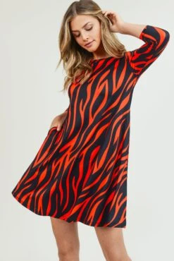 Fiery Zebra Print A-Line Dress -Selected Women's Clothing Store DRS213 RED 2