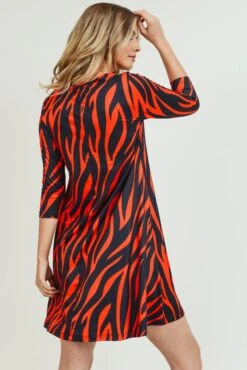 Fiery Zebra Print A-Line Dress -Selected Women's Clothing Store DRS213 RED 5