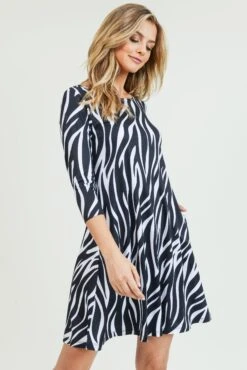 Fiery Zebra Print A-Line Dress -Selected Women's Clothing Store DRS213 WHT 2