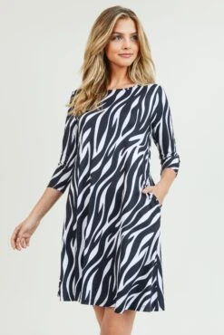 Fiery Zebra Print A-Line Dress -Selected Women's Clothing Store DRS213 WHT 3