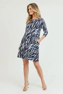 Fiery Zebra Print A-Line Dress -Selected Women's Clothing Store DRS213 WHT 7