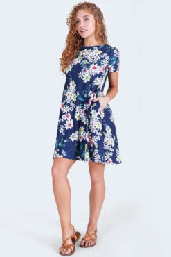 Fresh As A Daisy Short Sleeve Skater Dress With Pockets -Selected Women's Clothing Store DRS220 NAV 7