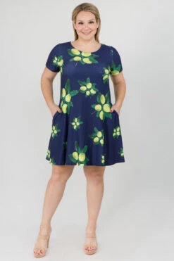 Lots Of Lemon Print Dress With Pockets Plus -Selected Women's Clothing Store DRS227P NAV 4 l