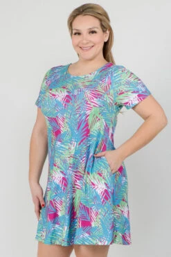 Plus Size Multi Colored Palm Leaf Dress With Pockets -Selected Women's Clothing Store DRS230P MAG 2 l