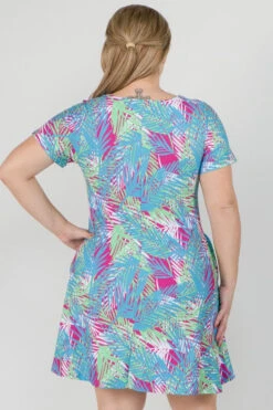 Plus Size Multi Colored Palm Leaf Dress With Pockets -Selected Women's Clothing Store DRS230P MAG 3 l