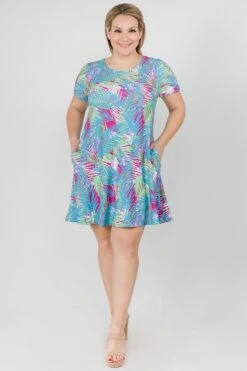 Plus Size Multi Colored Palm Leaf Dress With Pockets -Selected Women's Clothing Store DRS230P MAG 4 l