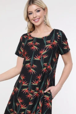 Birds Of Paradise Short Sleeve Fit & Flare Dress -Selected Women's Clothing Store DRS237 BLK 6