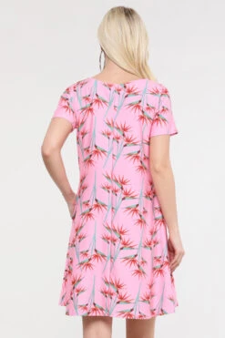 Birds Of Paradise Short Sleeve Fit & Flare Dress -Selected Women's Clothing Store DRS237 PNK3