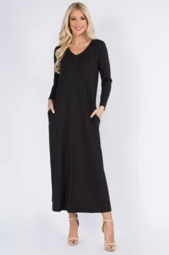 Essential Maxi Dress With Pockets -Selected Women's Clothing Store DRS244 BLK