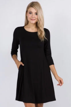 Free And Easy ¾ Sleeve Summer Swing Dress -Selected Women's Clothing Store DRS250 BLK1