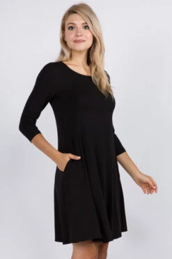 Free And Easy ¾ Sleeve Summer Swing Dress -Selected Women's Clothing Store DRS250 BLK2