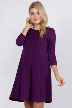 Free And Easy ¾ Sleeve Summer Swing Dress -Selected Women's Clothing Store DRS250 PUR2