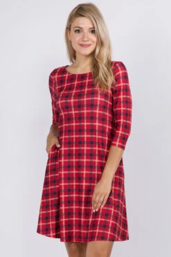 Traditional Plaid A-line Dress -Selected Women's Clothing Store DRS251 RED2
