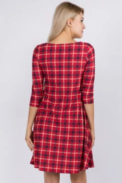 Traditional Plaid A-line Dress -Selected Women's Clothing Store DRS251 RED3