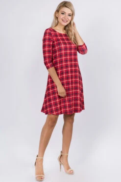 Traditional Plaid A-line Dress -Selected Women's Clothing Store DRS251 RED4