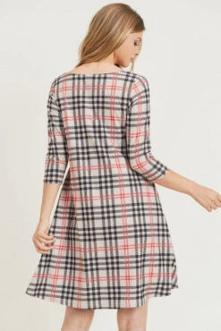 Vintage Plaid A-Line Dress -Selected Women's Clothing Store DRS253 BEI 4 l