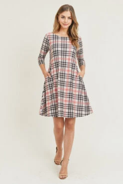 Vintage Plaid A-Line Dress -Selected Women's Clothing Store DRS253 BEI 5 l