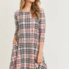 Vintage Plaid A-Line Dress -Selected Women's Clothing Store DRS253 BEI l