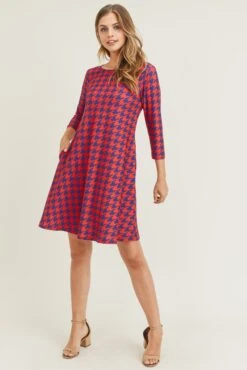 Houndstooth ¾ Sleeve Dress -Selected Women's Clothing Store DRS257 RSB