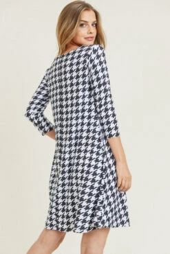 Houndstooth ¾ Sleeve Dress -Selected Women's Clothing Store DRS257 WHT 4 l