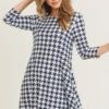 Houndstooth ¾ Sleeve Dress -Selected Women's Clothing Store DRS257 WHT l