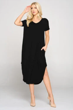 Casual Rounded Hem Midi Dress -Selected Women's Clothing Store DRS306 BLK