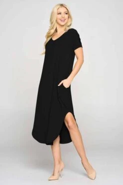 Casual Rounded Hem Midi Dress -Selected Women's Clothing Store DRS306 BLK 2 f48c3ea8 66b2 44e4 9a97 4f89a8d4c560
