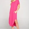 Casual Rounded Hem Midi Dress -Selected Women's Clothing Store DRS306 FUS3 937350cf 371c 4ac1 ad11 2d7ebf4ceaf7
