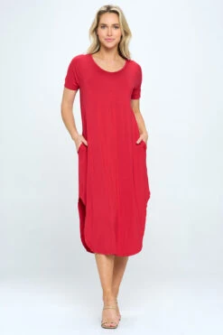 Casual Rounded Hem Midi Dress -Selected Women's Clothing Store DRS306 RED1