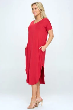 Casual Rounded Hem Midi Dress -Selected Women's Clothing Store DRS306 RED4