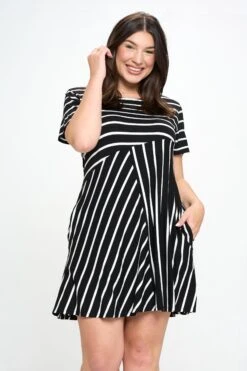 Multidirectional Lined A-line Dress- Plus Size -Selected Women's Clothing Store DRS322P BLK
