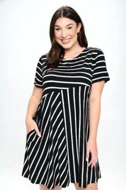 Multidirectional Lined A-line Dress- Plus Size -Selected Women's Clothing Store DRS322P BLK 4