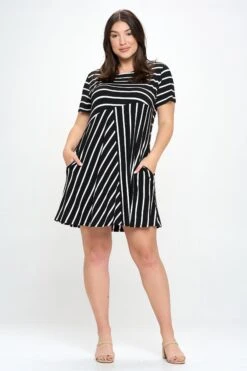 Multidirectional Lined A-line Dress- Plus Size -Selected Women's Clothing Store DRS322P BLK 5