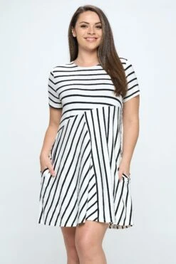 Multidirectional Lined A-line Dress- Plus Size -Selected Women's Clothing Store DRS322P WHT