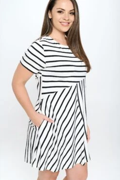 Multidirectional Lined A-line Dress- Plus Size -Selected Women's Clothing Store DRS322P WHT 4