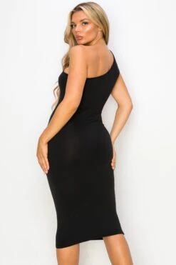 Strappy One Shoulder Bodycon Midi Dress -Selected Women's Clothing Store DRS335 BLK 3