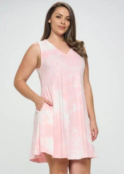 Plus Women's Sleeveless Tie-Dye Dress -Selected Women's Clothing Store DRS349P LPK 4