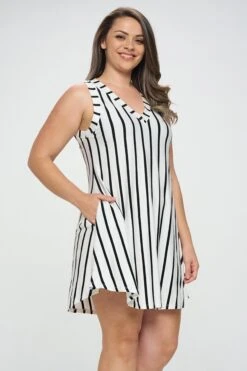 Plus Size Striped Sleeveless Dress -Selected Women's Clothing Store DRS354P WHT 2