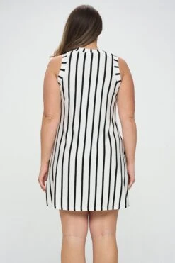 Plus Size Striped Sleeveless Dress -Selected Women's Clothing Store DRS354P WHT 3