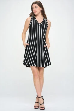 Women's Striped Sleeveless Dress -Selected Women's Clothing Store DRS354 BLK 5 l