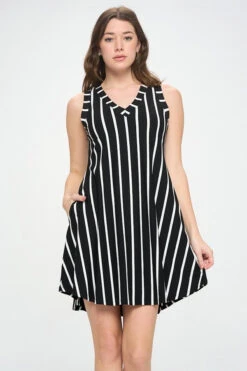 Women's Striped Sleeveless Dress -Selected Women's Clothing Store DRS354 BLK l